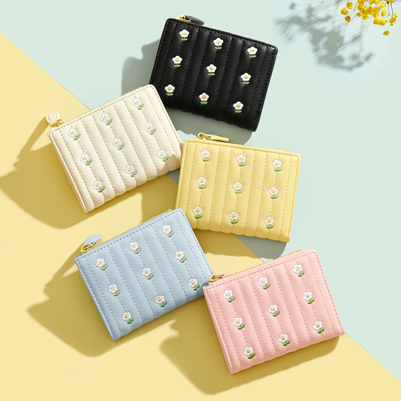 

Wallet Women PU Leather Cute Embroidery Small Wallets Card Holder For Ladies Simple Mini Short Zipper Purse Female 2023