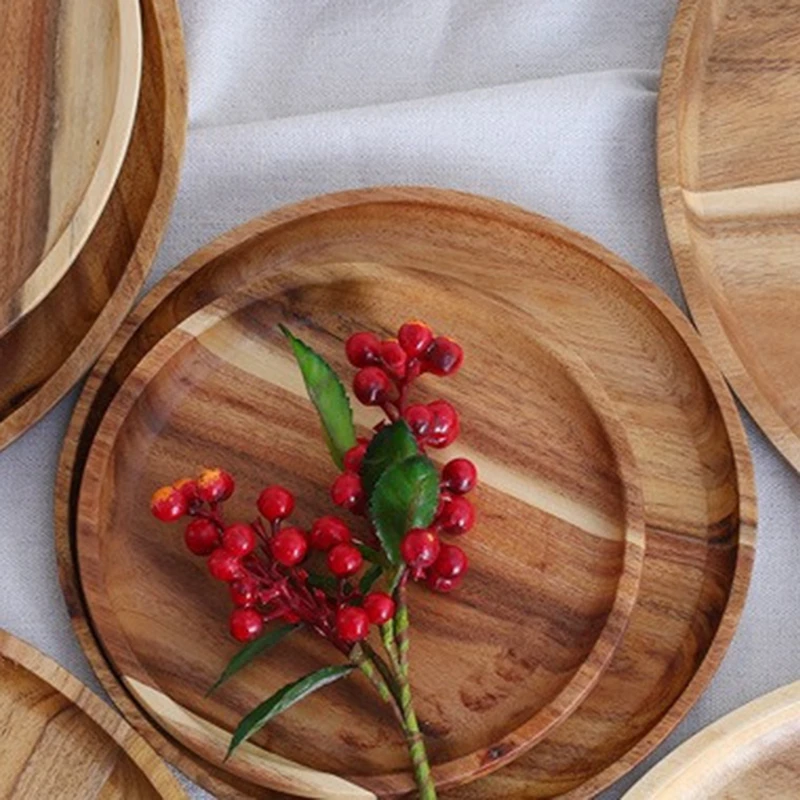 

Wooden Serving Tray Tea Cup Saucer Trays Fruit Plate Storage Pallet Plate Decoration Japanese Food 20cm Round Plate