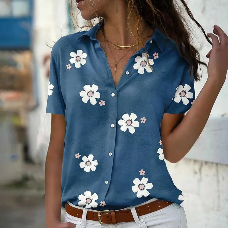 

Floral Casual Short Sleeve Women's Blouse 2023 Summer Button-up Print Shirts For Women Fashion Clothing Loose Ladies Tops 22084