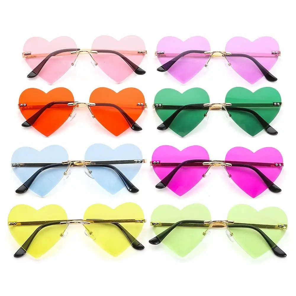 

Женский костюм для косплея, искусственные солнцезащитные очки в форме сердца без оправы, металлические солнцезащитные очки, розовые солнцезащитные очки