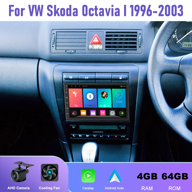 Фото 7 ''4 + 64 ГБ для VW Skoda 0ctavia I 1996-2003 автомобильный радиоприемник Android 15 с поддержкой беспроводной Apple Carplay управление рулевым колесом №1