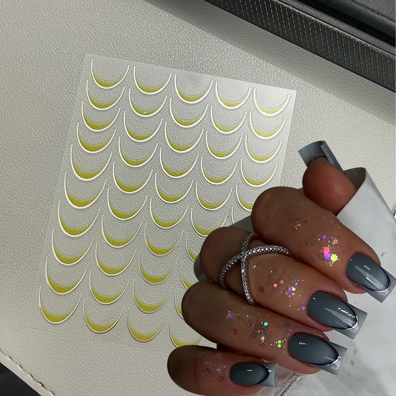 3D цветные наклейки для ногтей во французском стиле голубая роза градиентная