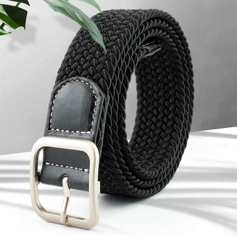 

Men Women Belt Casual Knitted Pin Buckle Waistband Woven Canvas Elastic Expandable Braided Stretch Belts