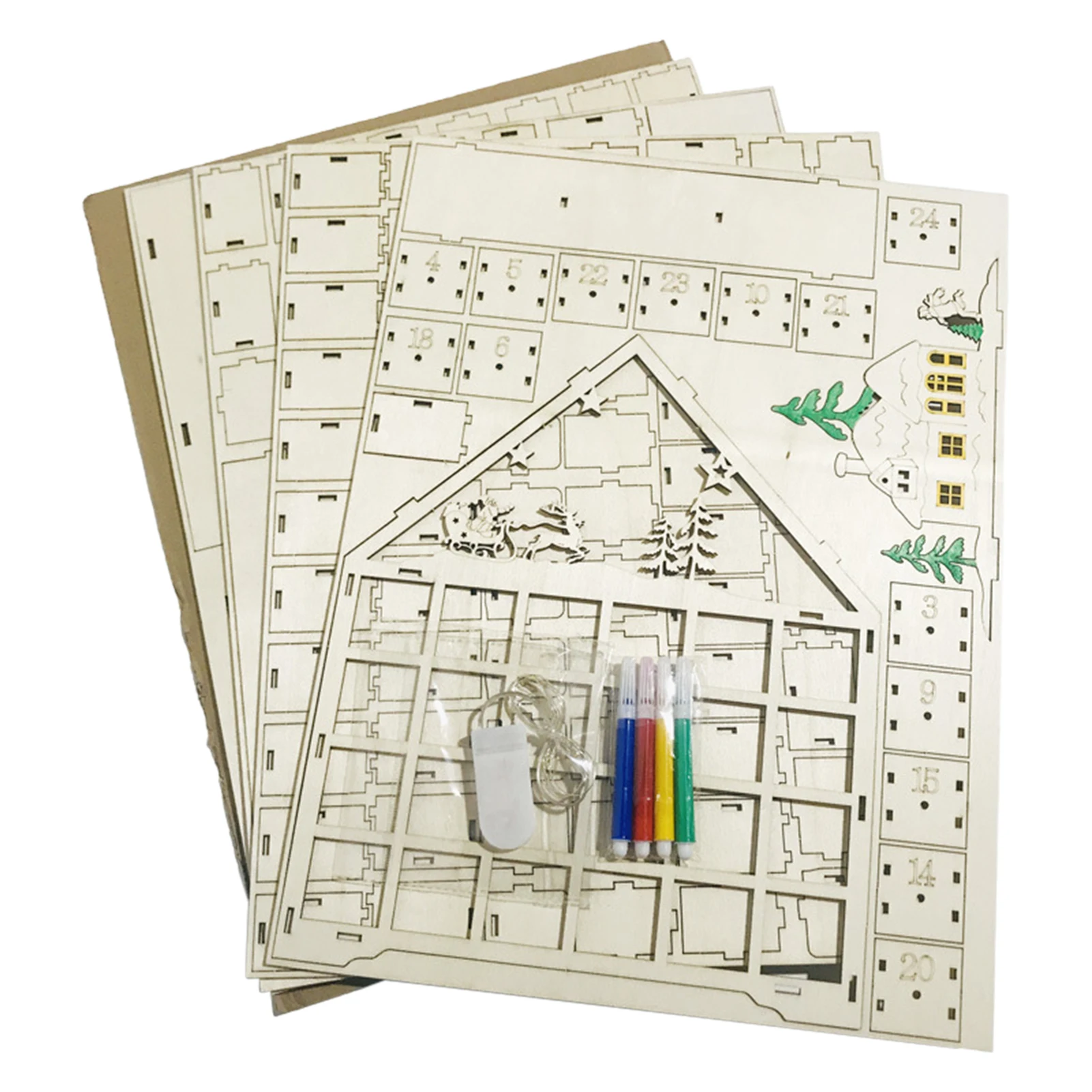 

Календарь с обратным отсчетом для рождества, многоразовый календарь с подсветкой, деревянный отсчёт для рождества, Фотофон с 24 элементами