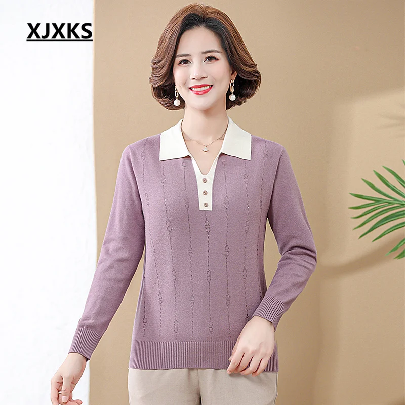 

XJXKS 2023 Autumn And Winter New Loose Oversize S-5XL Wool Pullover Women's Sweater Fashion Lapel Knit Top