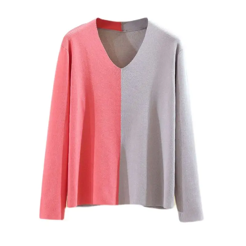 Женский свитер контрастных цветов свободные универсальные пуловеры с V-образным