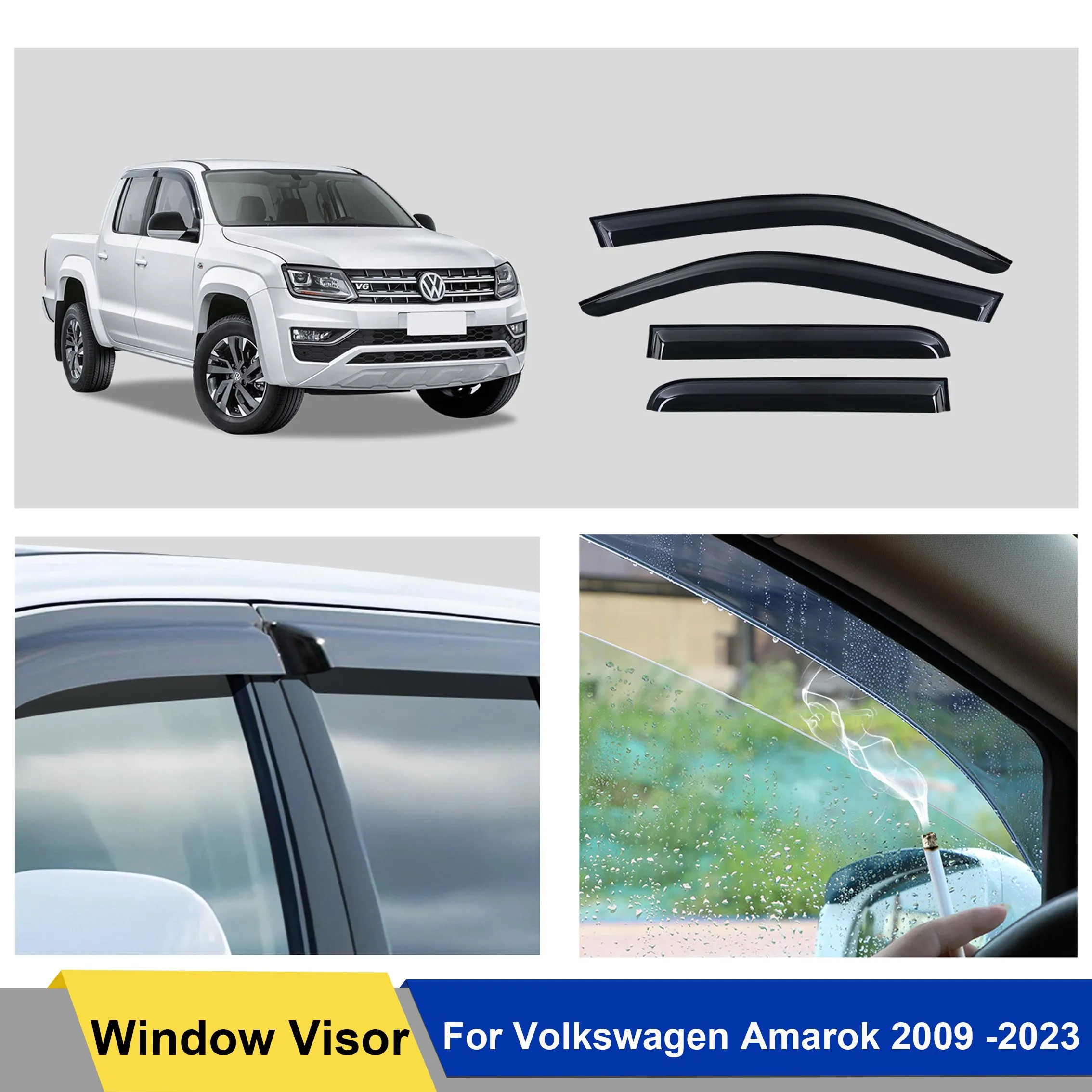 Weather Shields Weathershields Window Door Visor for Volkswagen Vw Amarok 2009 -2023 Dual Cab Smoke Black Accessories