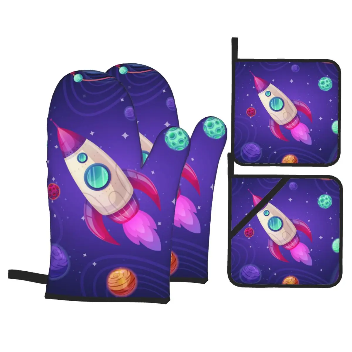 

4pcs Oven Mitts Polyester Baking Insulation Gloves Colorful Space Microwave Heat Resistant Kitchen Gloves Oven Potholder Pad
