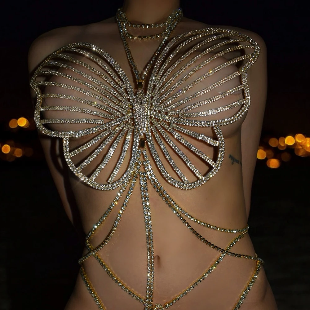 Stonefans ночной клуб полые бабочки бюстгальтер жилет бикини Одежда для женщин
