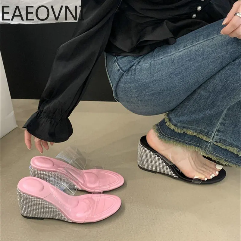 

Женские прозрачные тапочки из ПВХ, Модные женские сандалии на платформе и высоком каблуке, летние босоножки с узлом-бабочкой