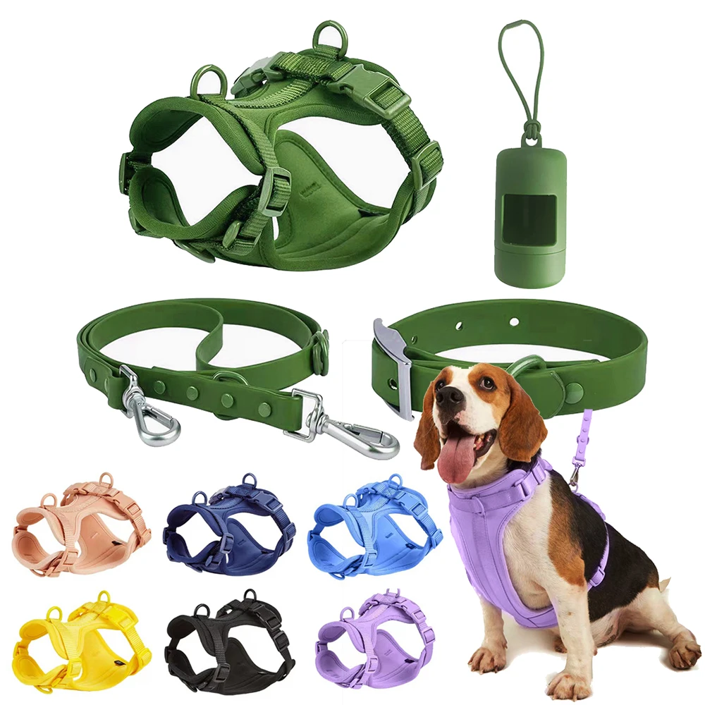 

PVC Dog Harness Leash Collar Set with Trash box Adjustable Breathable Harness for Dogs Puppy Outdoor Walking Travel Leash