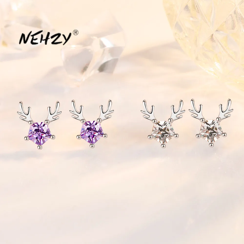 

NEHZY Silver plating New Woman Fashion Jewelry High Quality Cubic Zirconia Antlers Five-pointed Star Retro Stud Earrings