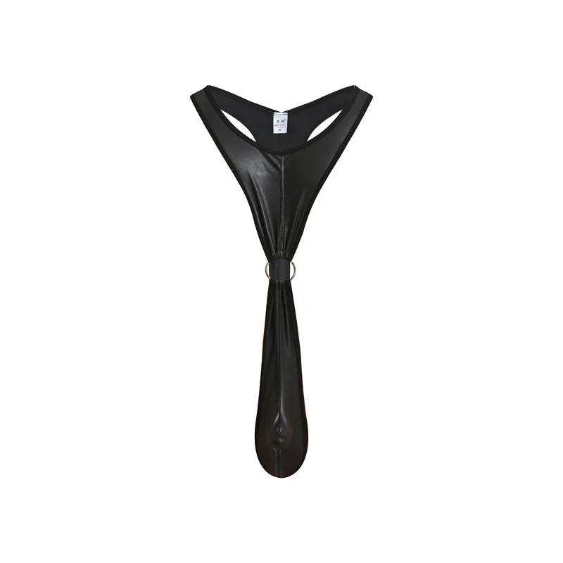 Sexy Lingerie One-piece Men Shaper Hollow Out Black Faux Leather U Convex Elastic Jumpsuit Gay Men's Porn Erotic Bodysuit