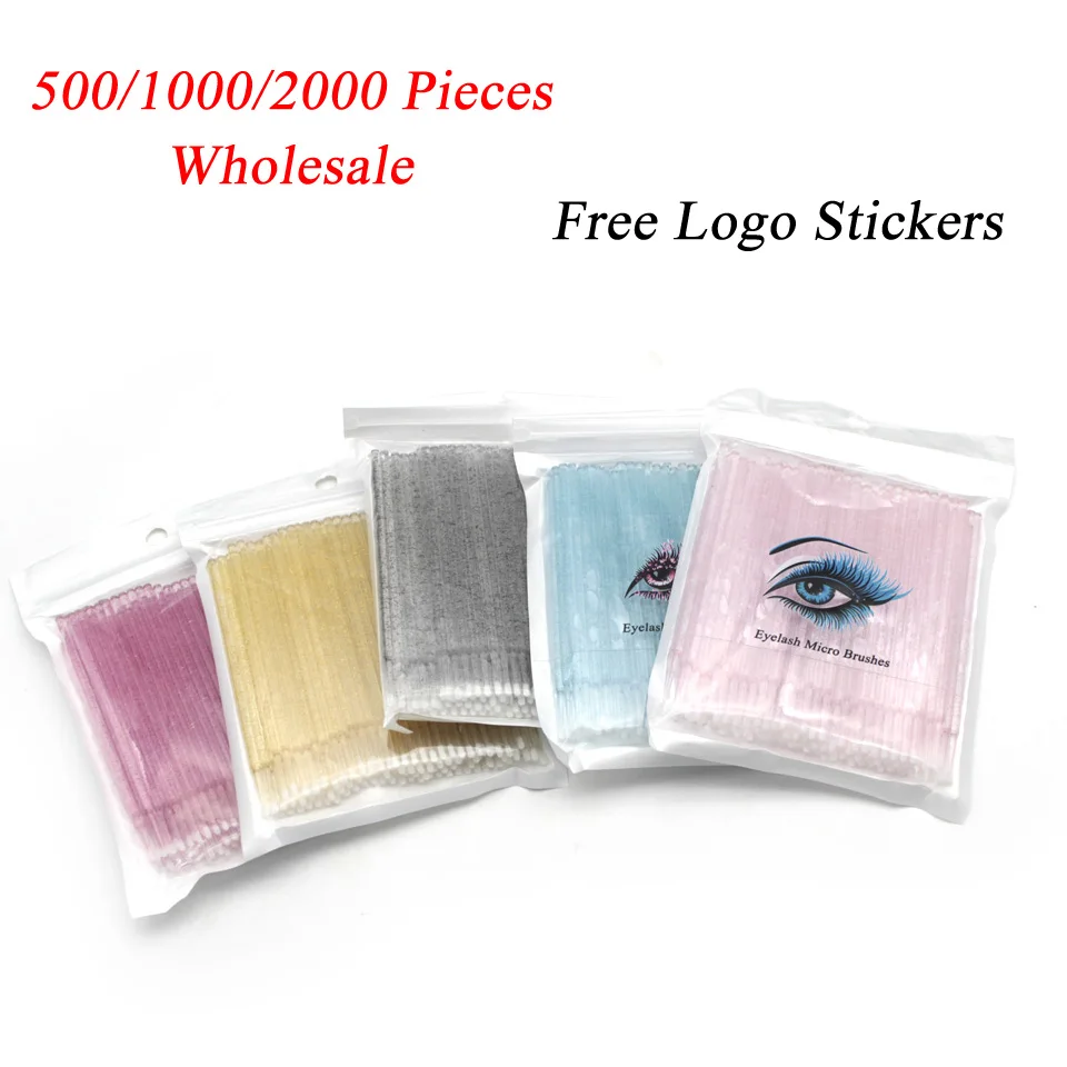 500/1000/2000 Pieces Micro Swabs Eyelash Customize Free Logo Stickers Wholesale Disposable Crystal Microbrush For Makeup