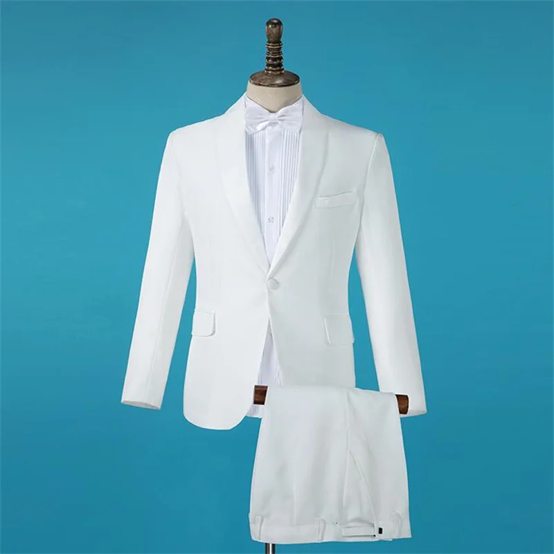 Art test suits men's blazers jackets youth best host singer stage chorus performance dress white fashion clothing costume homme