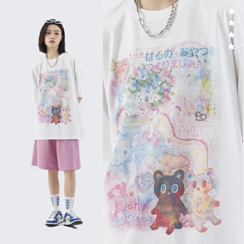 

Японская футболка Harajuku мужской высококачественный крупноразмерный короткий рукав 100% хлопок мультфильм печать футболка случайная свободная доставка