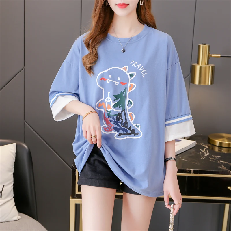 

Модные хлопковые Смешные Мультяшные футболки, корейские студенческие синие футболки в стиле Харадзюку y2k, топы, уличная одежда, футболка бо...