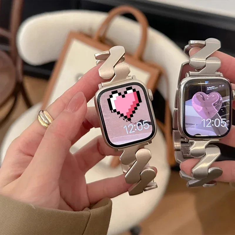 Фото Роскошный металлический ремешок для Apple Watch 41 мм 42 мм 49 мм 44 мм 45 мм волнистый матовый ремешок из нержавеющей стали для iWatch Series Ultra 8 7 6 5 4 SE №2