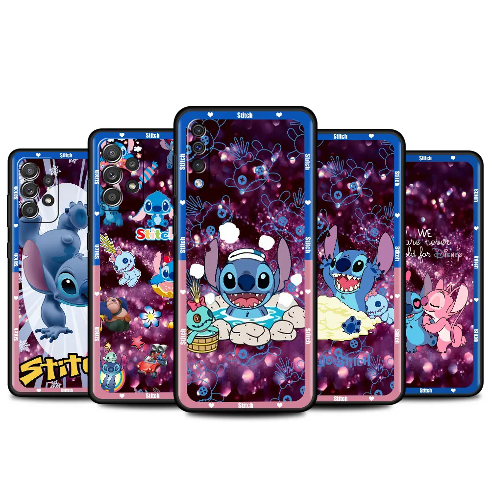 

Cute Lilo & Stitch Disney Case For Samsung Galaxy A50 A73 A53 A33 A13 5G A04 A03 A01 A70 A20 Black Phone Cover Soft Capa