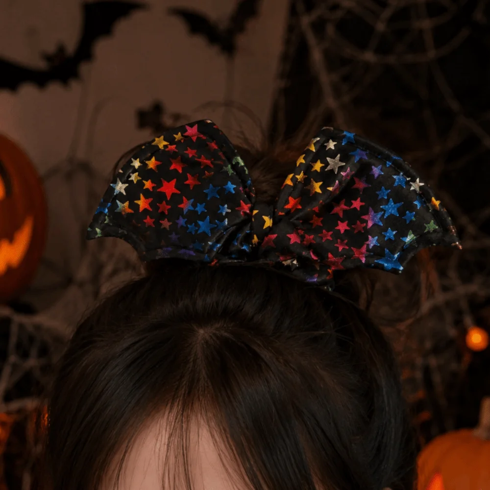 Фото Модная резинка для волос Fashion Star Bat Scrunchie: Элегантный готический бантик для волос на Хэллоуин, серебряная резинка для волос с паутиной, для маскарадов №1