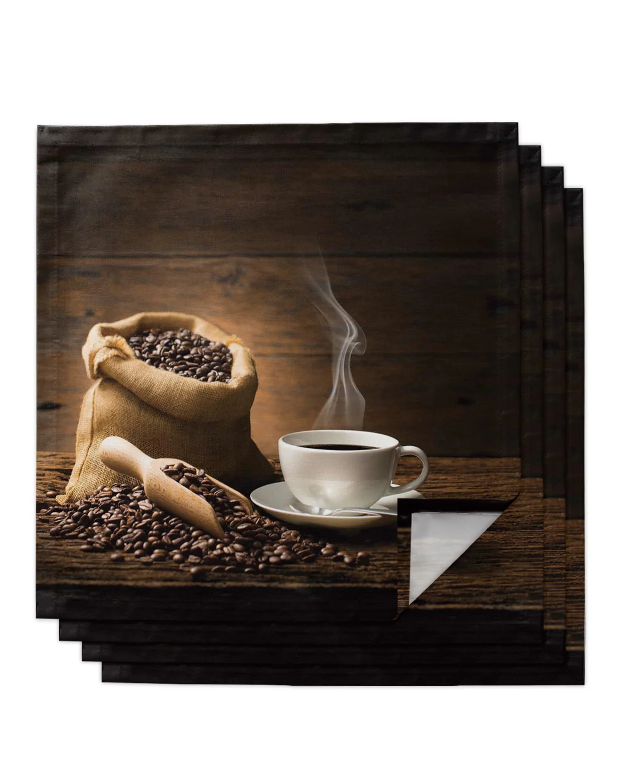 

Coffee Cup Coffee Beans 4/6/8pcs Table Napkins Restaurant Dinner Wedding Banquet Decor Cloth Napkins Supplies Party Decoration