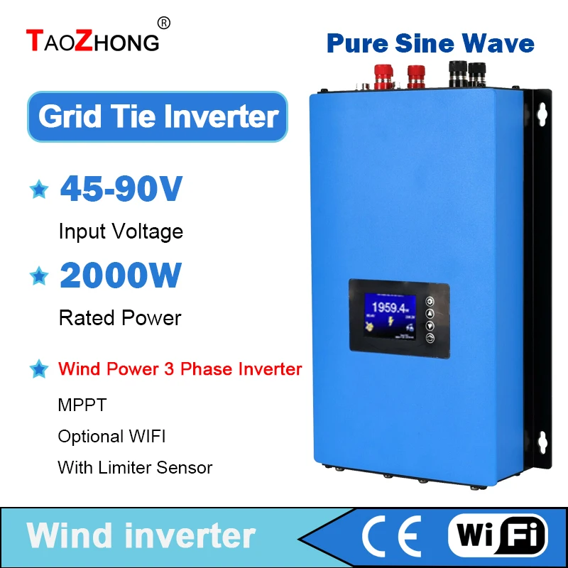 

2000W On Grid Tie Inverter MPPT Wind Power Limiter Sensor Dump Load 230V For AC DC 48V Wind Turbine Generator Pure Sine Wave