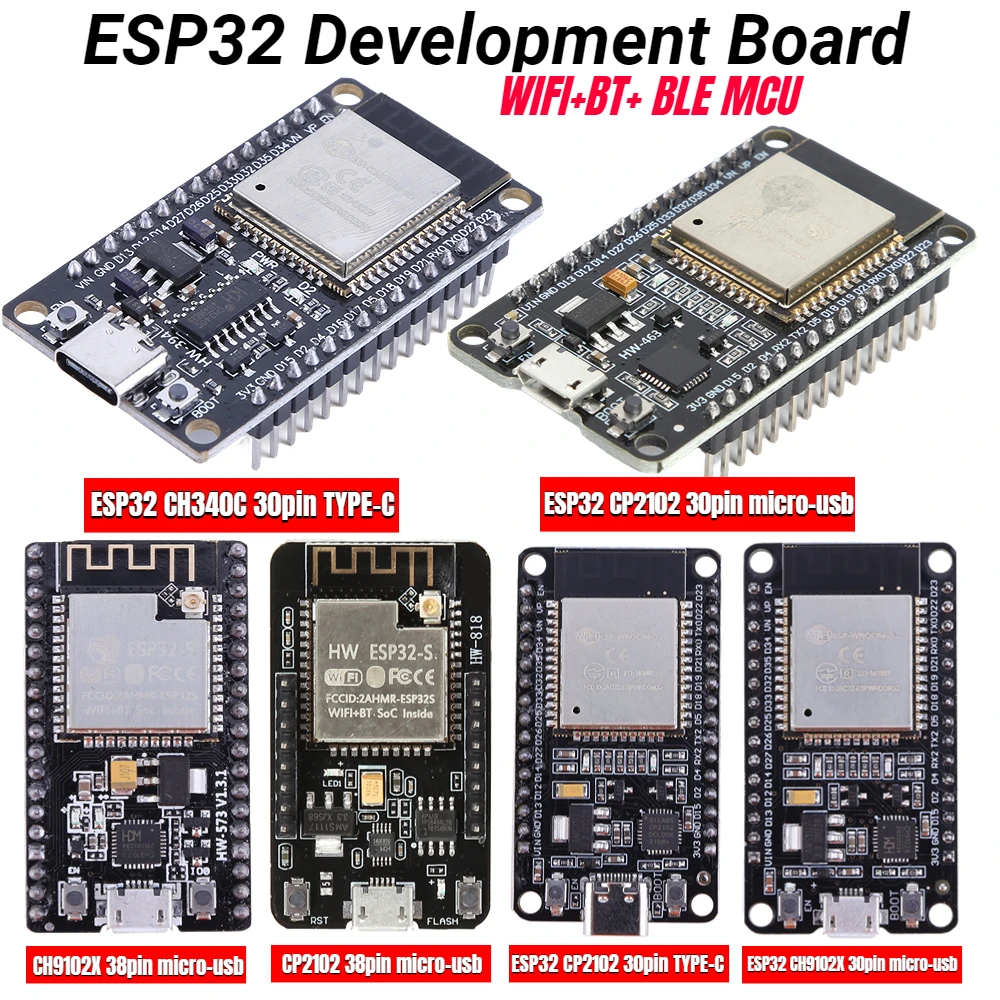 ESP32 Development Board WiFi Bluetooth Dual Core ESP 32 ESP 32S WROOM 32 Type C Micro USB Module Support for NodeMCU