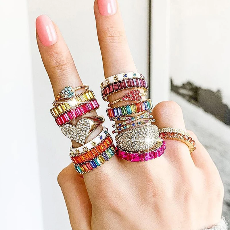 

Wedding Luxury Irregular Zirconia Ring Colorful Women's Party Sparkling Fashion Jewelry Accessories CZ Crystal High Quality Ring