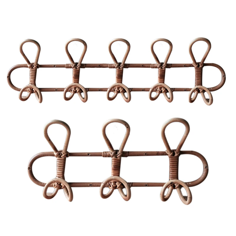 

2 Pcs Vintage Rattan Clothes Hanger Kids Garments Organizer Rack Children Hanger Wall Hanger 40X20cm & 64.5X20cm