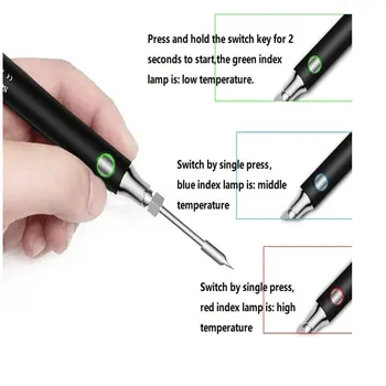 Cordless Soldering Iron Tool Pen Portable USB 5V 8W Electric Powered 3 Tip Kit Rechargeable and Temperature Adjustment