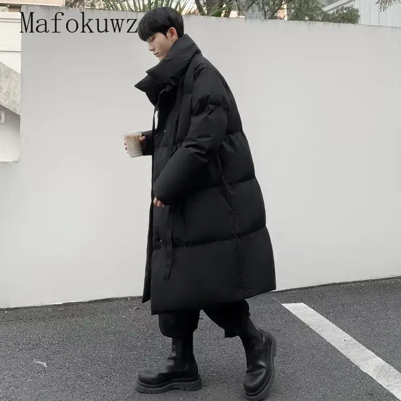 Зимнее однотонное длинное пальто с воротником-стойкой модное мужское теплое