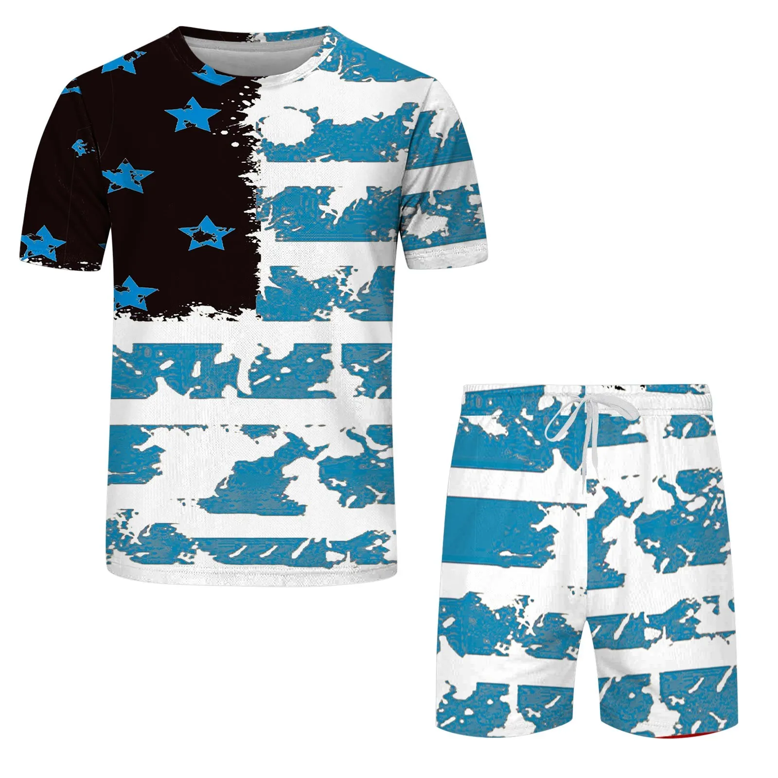 Summer Men Casual Tracksuit 2 Pieces Fashion Outfits Solid Color T-Shirt Shorts Suit Male Large Size Clothing New Streetwear