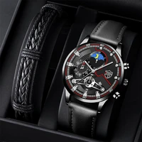 fashion mens sports watches luxury men business quartz wristwatch male casual black bracelet leather watch luminous clock