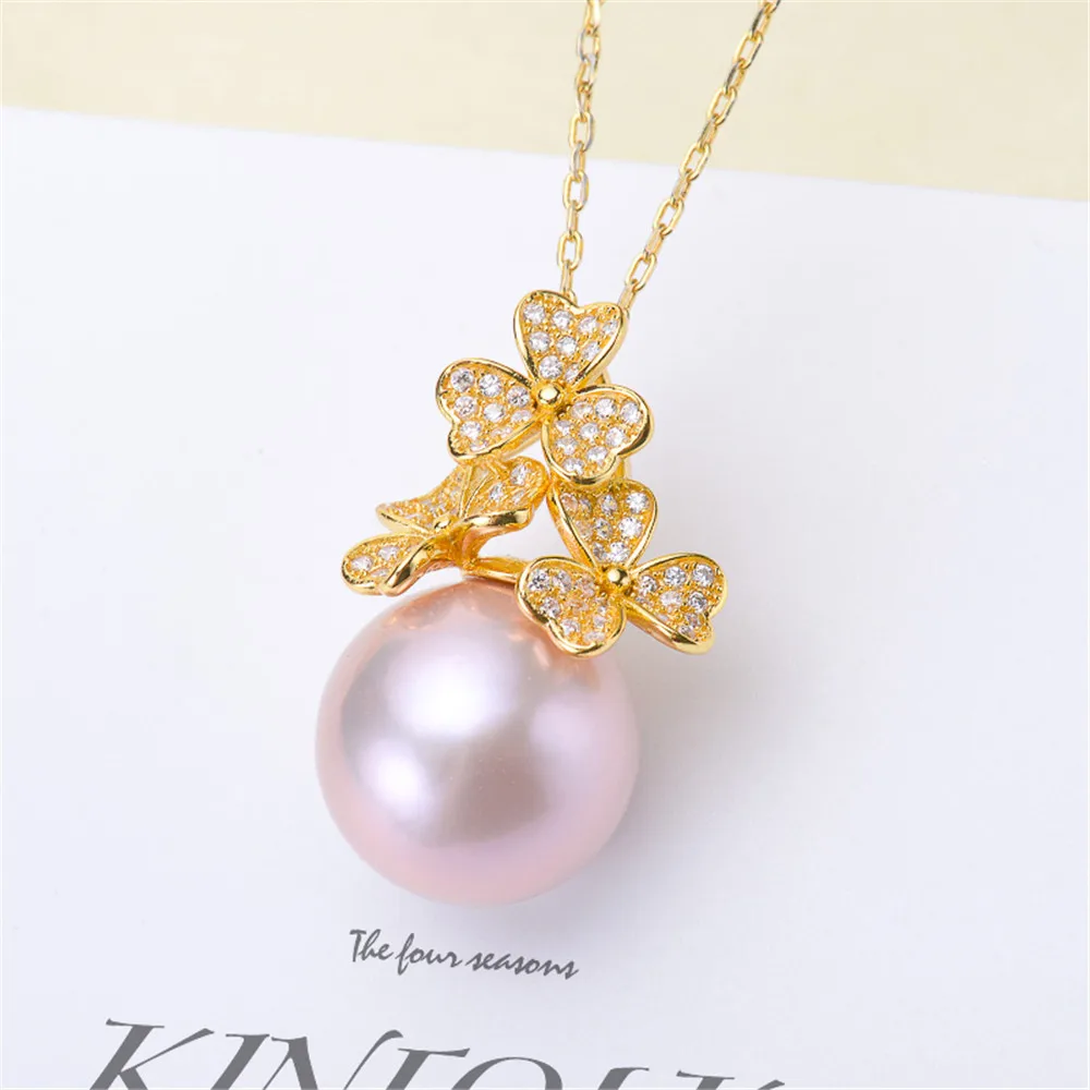 

DIY Pearl Accessories S925 Sterling Silver Pendant Empty Holder Gold Plated Fashion Necklace Pendant with 12-16m Beads