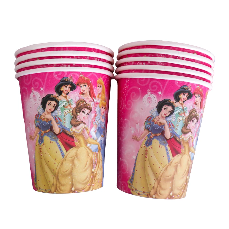 

New Disney Six Princess Theme Kids Favor Birthday Pack Event Party Cups Plates Baby Shower Disposable Tableware Supplies