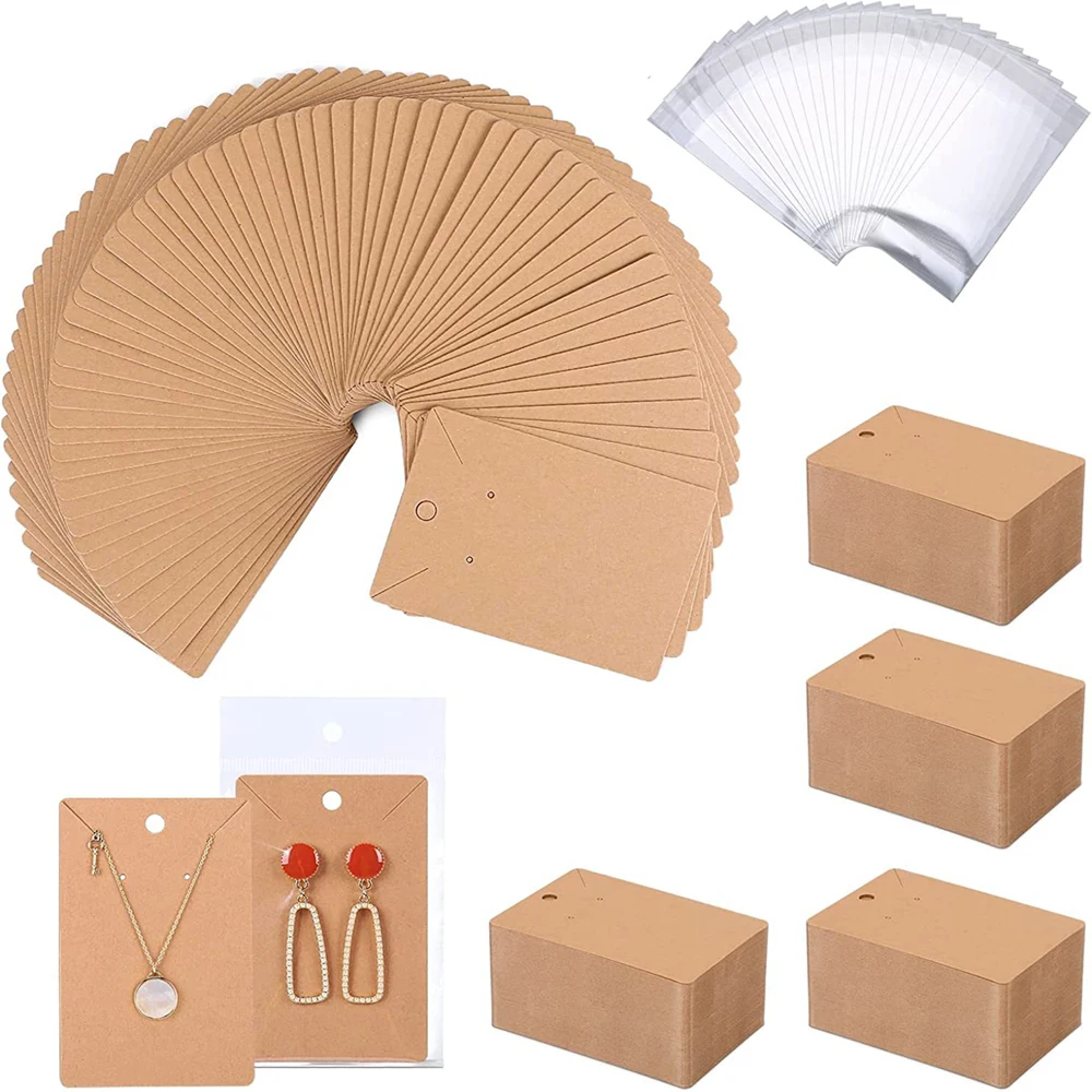 50pcs/Set Earring Display Card With 50pcs Self-Seal Bags Earring Card Holder Blank Kraft Paper Tags Necklace Cards DIY Jewelry