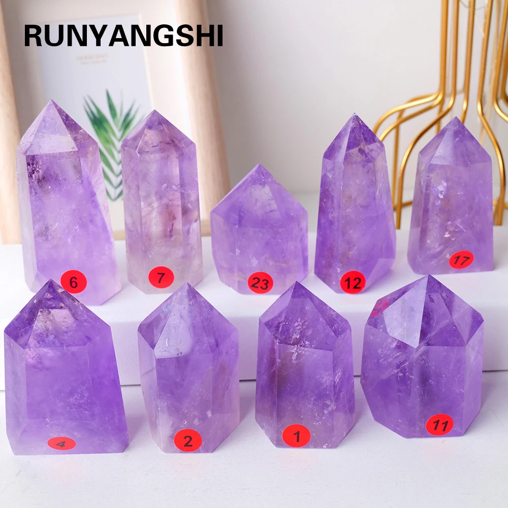 

Натуральный Бразильский Аметист, Хрустальная башня, шестигранная призма, размагничивание энергии, украшение для офиса и рабочего стола