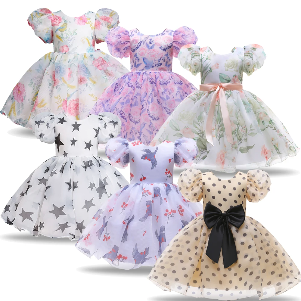 

Summer Cute Girl Puff Short Sleeve Fairy Princess Dress Kid Dress up Prom Costume Vestido Darden Evening Dresses For Happy Party