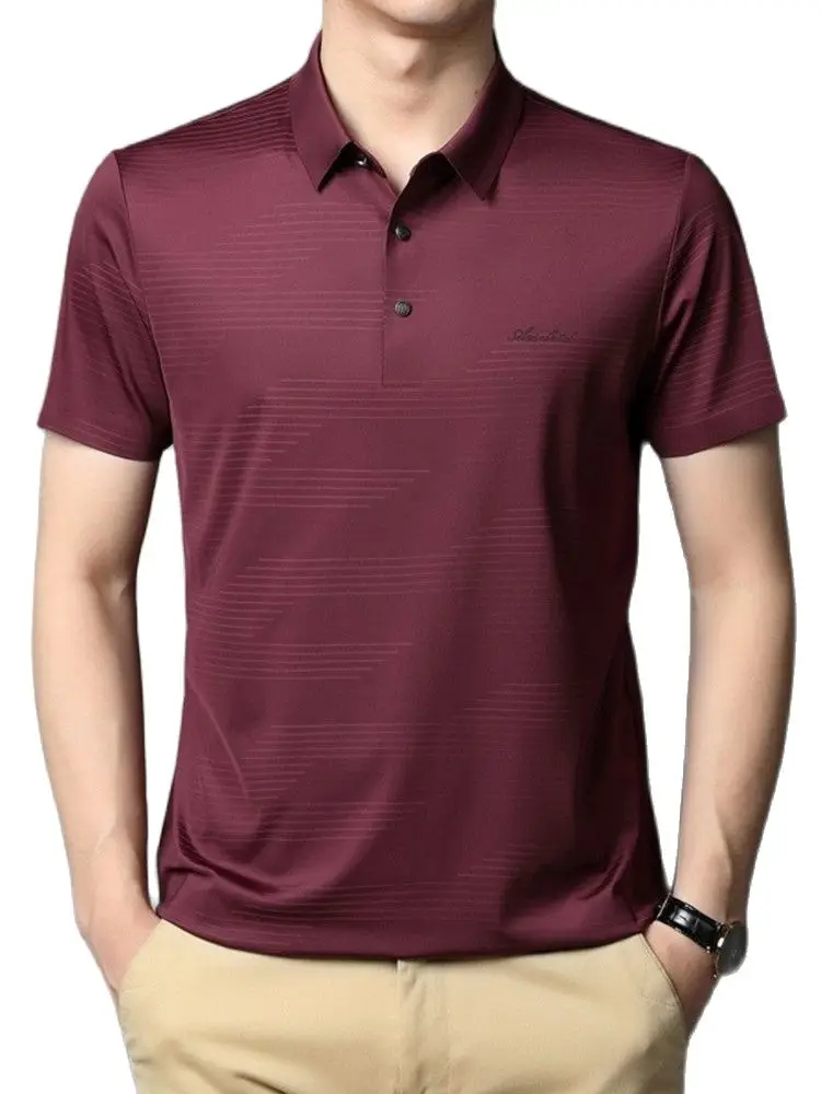 

Men's Summer New Business Casual Loose Lapel Polo Shirt Seamless Solid Color Short-sleeved Cool Breathable Large Size M-5XL