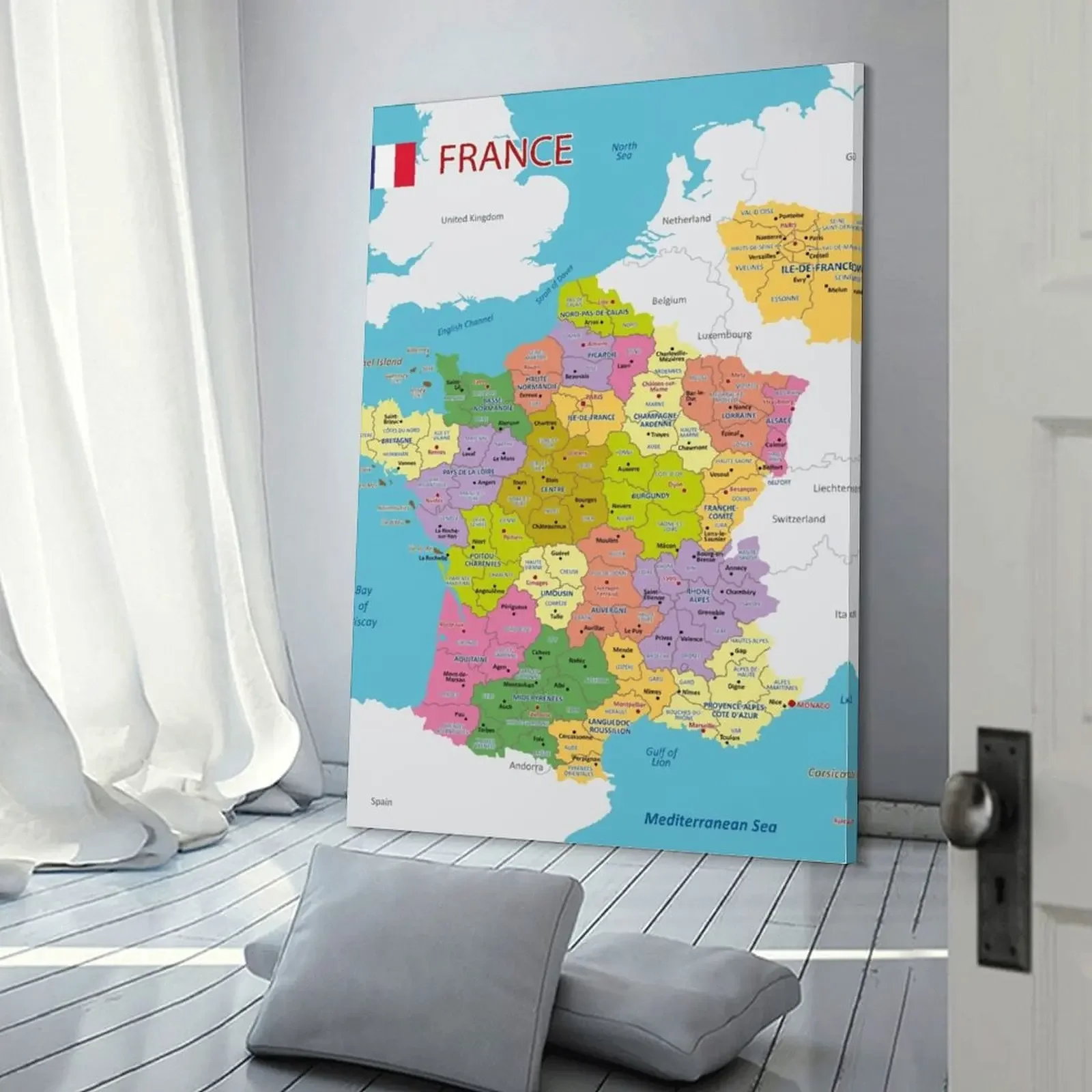 Административная карта Франции Холст Картина Настенное искусство Плакаты на