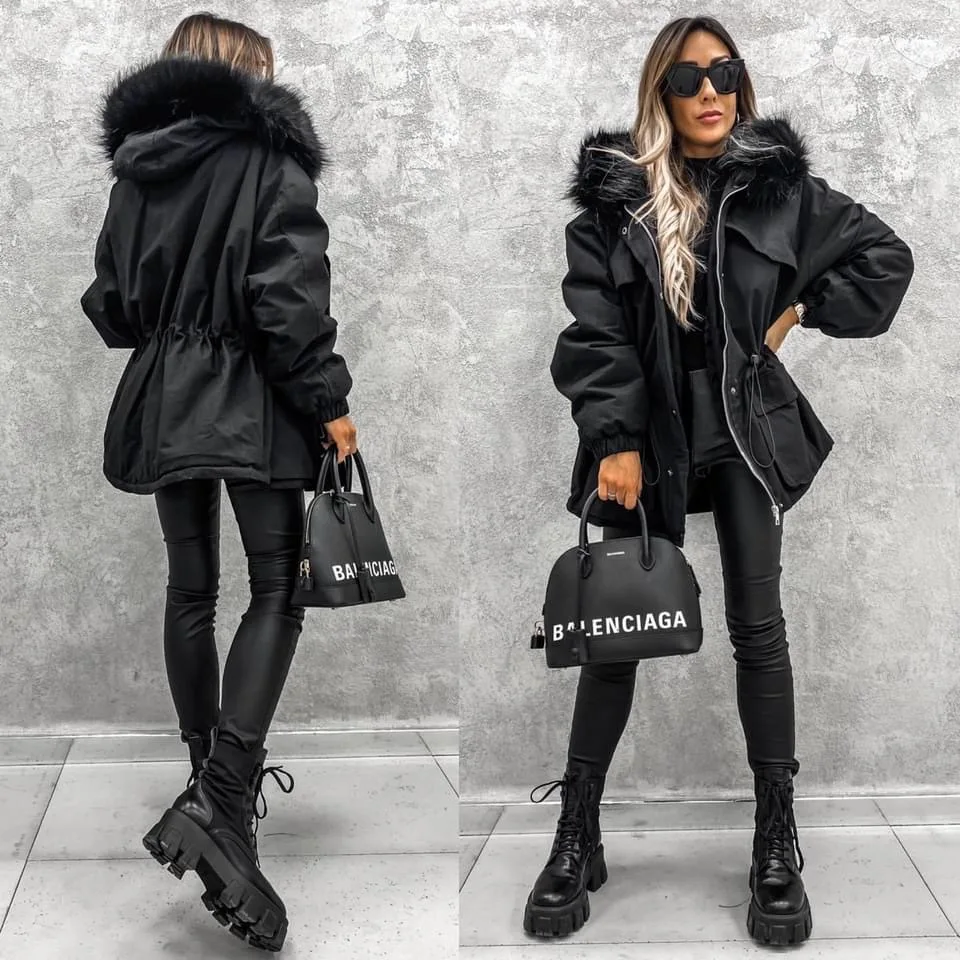 2023 Winter Warm Women's Parkas Black Feathers Hooded Zipper With Belt Jacket Female Fashion Parka Cotton Padded Ladies Coat