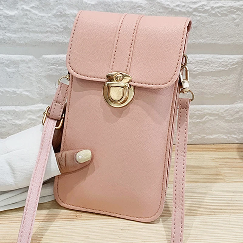 

Women Bags Soft Leather Touch Screen Cell Phone Wallets Hasp Solid Crossbody Shoulder Strap Handbag For Female Women Casual Bag