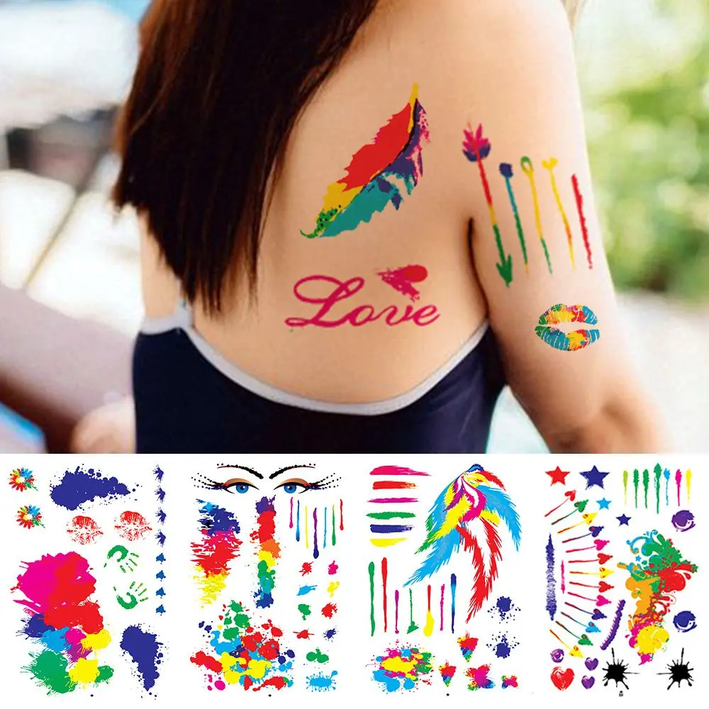 

8Pcs Personality Fan Waterproof Rainbow Tattoos Stickers Fake Tatto Body Art Decal Temporary Tattoos