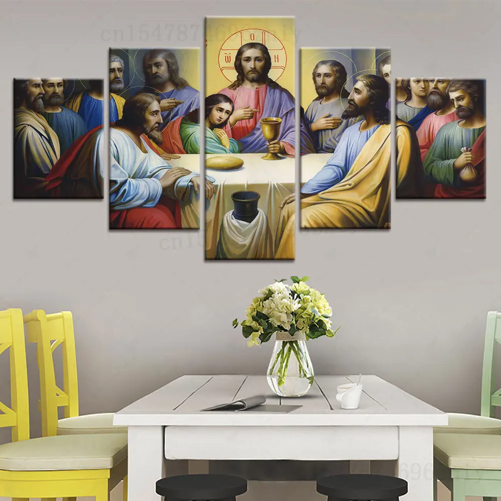 

5 Panel Modular Jesus The Last Supper Canvas Poster Home Decor Pictures Religion Art Paintings Prints Wall Artwork HD Print