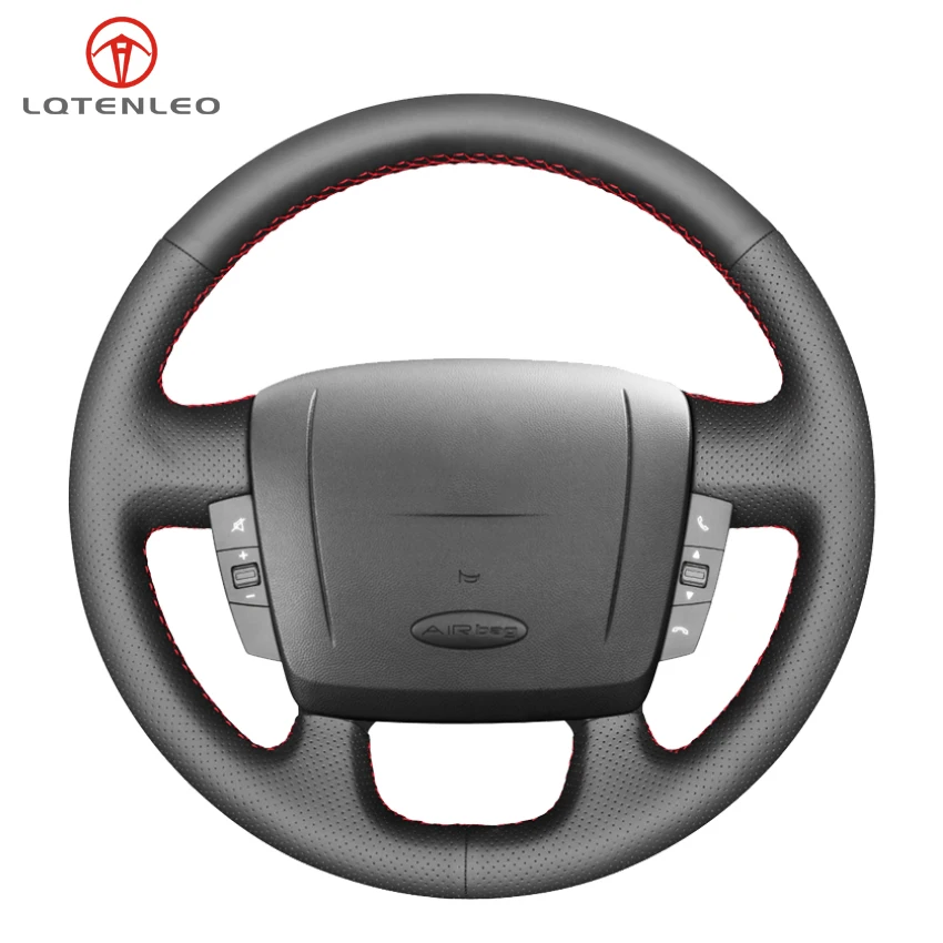 

LQTENLEO Black Genuine Leather Hand-stitched No-slip Soft Car Steering Wheel Cover for Fiat Ducato 2006-2019