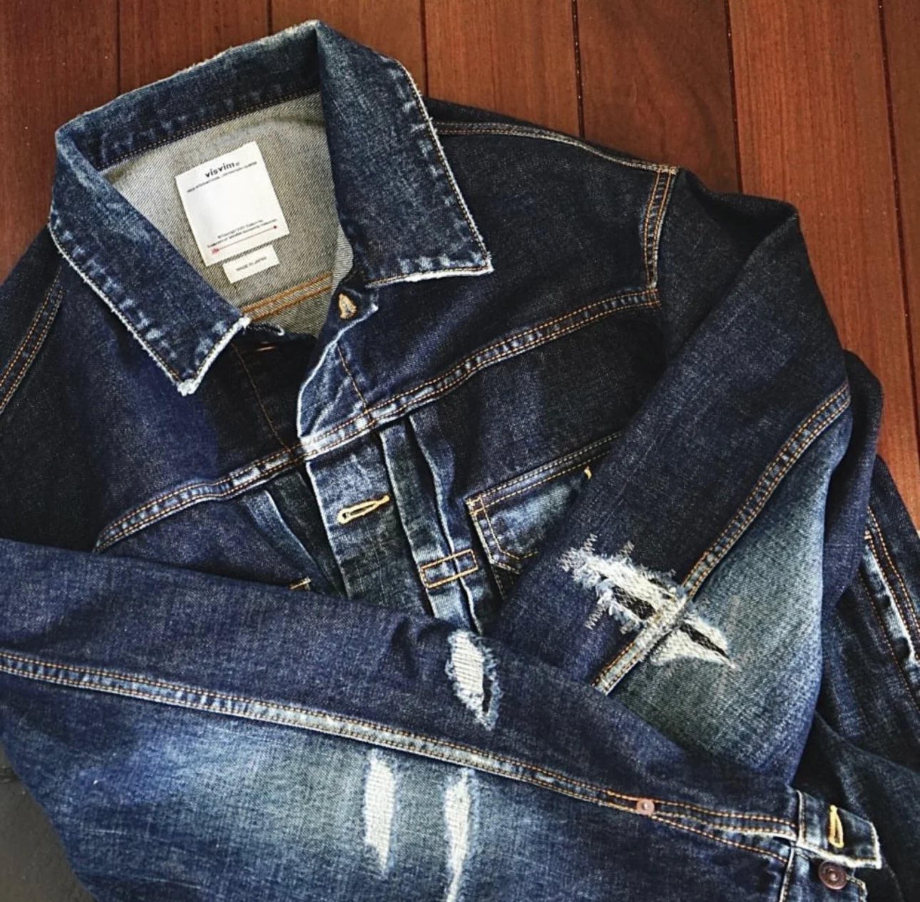 Мужская джинсовая куртка visvim kofu SS 101XX JKT DMGD окрашенная в грязь