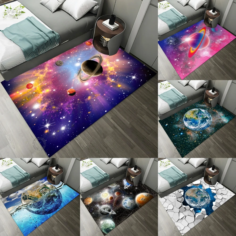 Galaxy Space Carpet for Living Room Rugs Bedroom Carpet 3D Earth Planet Area Rug Doormat Bath Mat Lounge Rug Home Decor