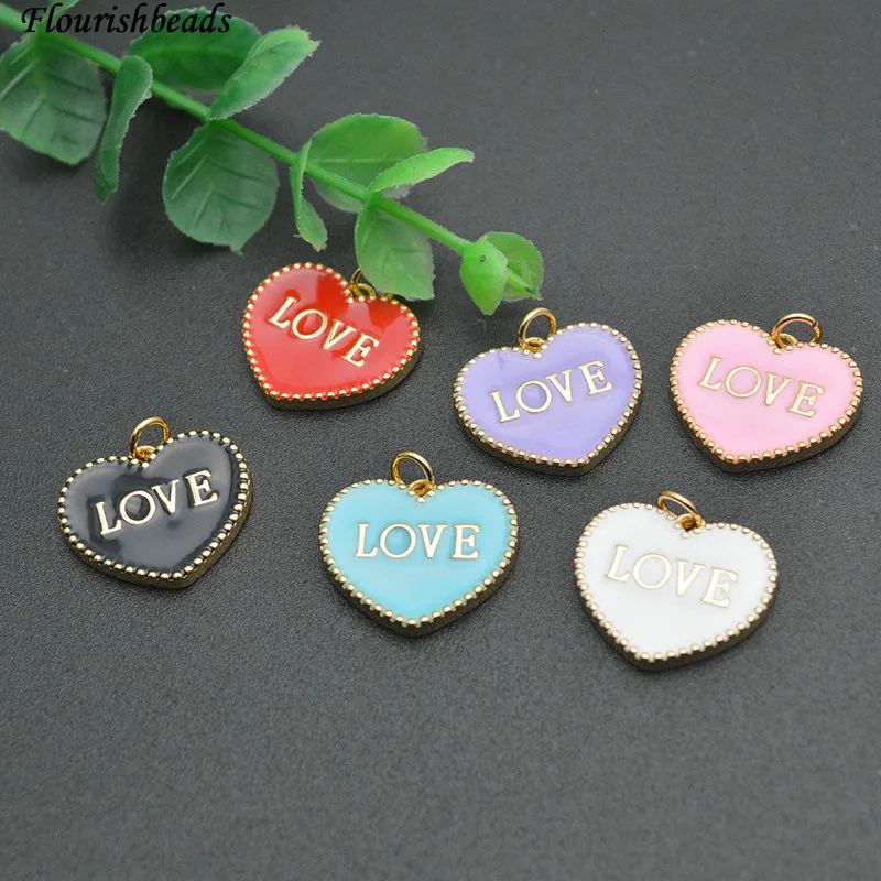 

10pc Various color Gold Plated Metal Tag Heart Shape Love Words Enamel Charms for Bracelets Necklace making