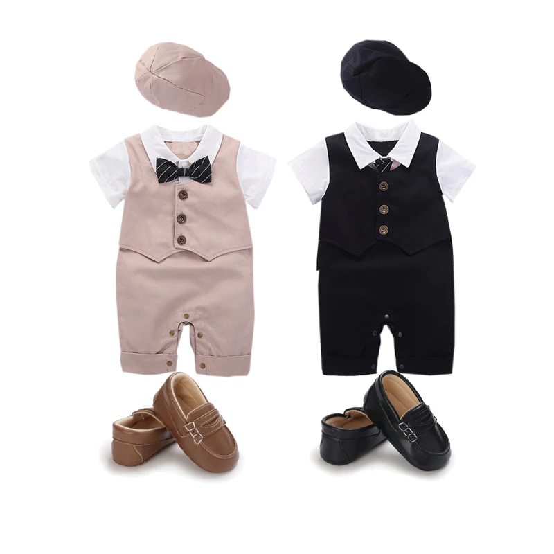 Baby Boy Clothes Gentleman Suit   Toddler   for Wedding Birthday Bow Tie Onesies    with Cap