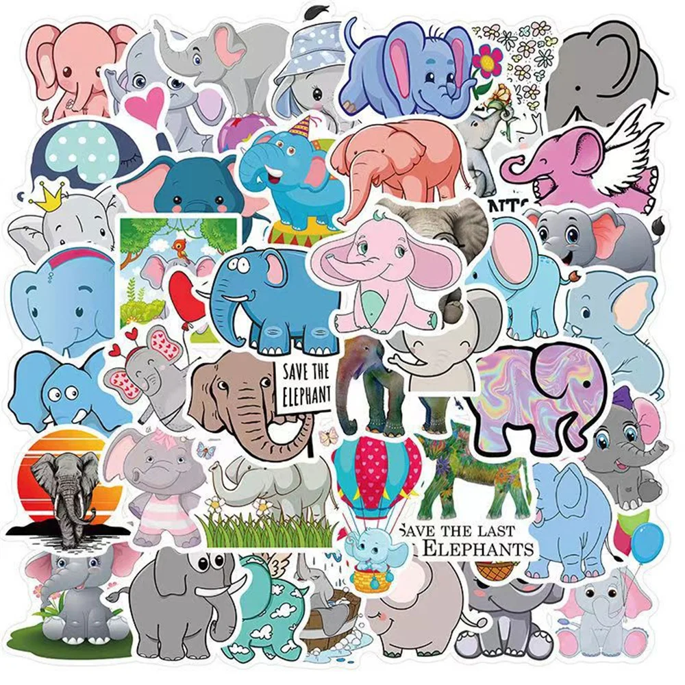 

10/30/50PCS New Elephant Animal Sticker Pack Cartoon Creative Animation iPad Luggage Table Chair Decoration Waterproof Wholesale